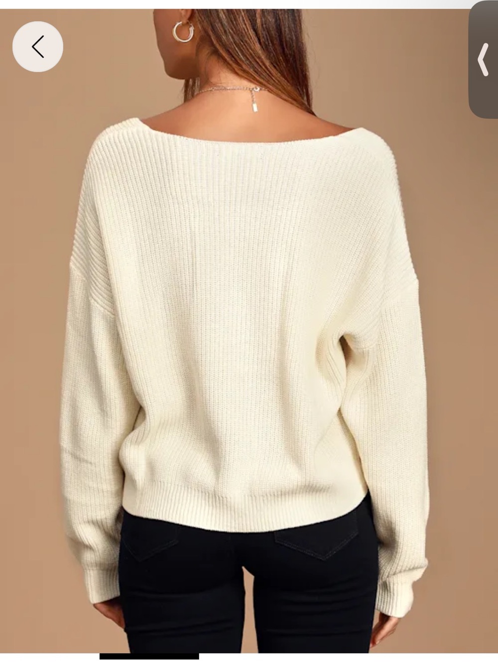 Lulu's Cream Off-the-Shoulder V-Neck Ribbed Sweater - Picture 2 of 3